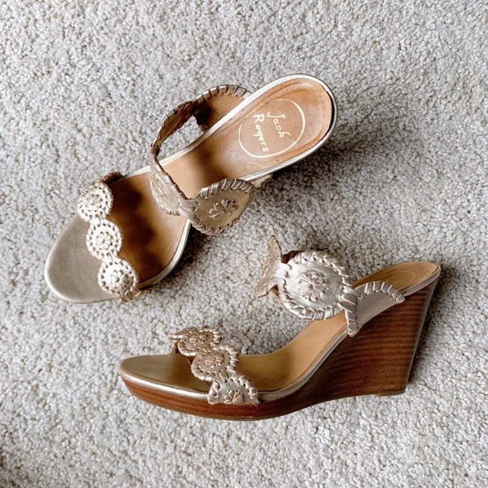 Jack Rogers Gold Wedge Sandals Sz 8